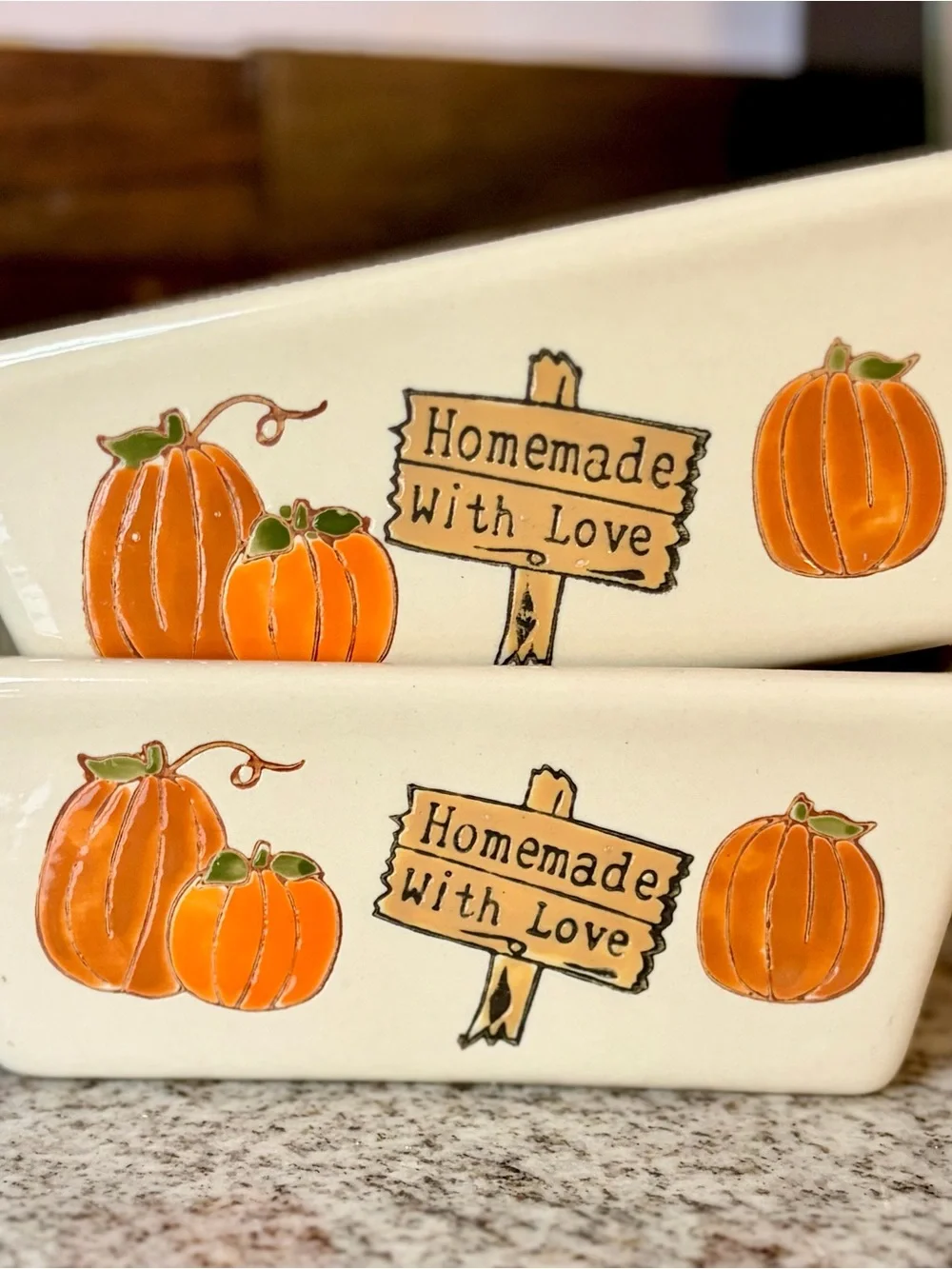 Cream Ceramic 'Homemade With Love' Pumpkin Mini Loaf Pans Baking Dish - Set of 2
